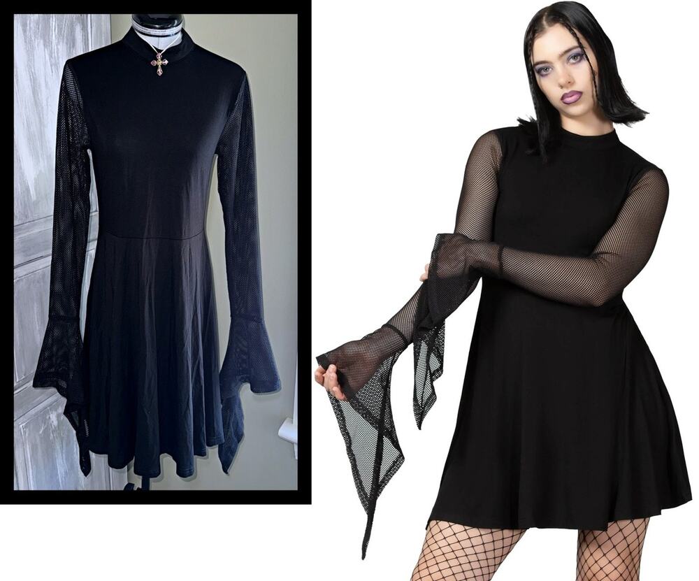 Killstar Kill Star LANA Skater Mini Dress Size XS Mall Nu Goth Punk Mesh Sleeves